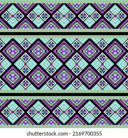 Ethnic traditional design pattern for background, carpet, wallpaper, clothing, wrapping, batik, fabric, vector illustration oriental geometric art tribe diamond and modern diamond embroidery style.