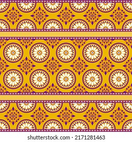 Ethnic traditional design pattern for background, carpet, wallpaper, clothing, wrapping, batik, fabric, vector illustration oriental geometric art mandala and leaves diamonds carpet embroidery style.
