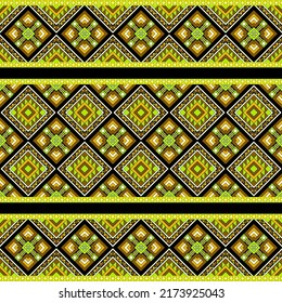 Ethnic traditional design pattern for background, carpet, wallpaper, clothing, wrapping, batik, fabric, vector illustration geometric art tribe diamonds carpet embroidery style.