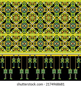 Ethnic traditional design pattern for background, carpet, wallpaper, clothing, wrapping, batik, fabric, vector illustration geometric art circle diamond and dream catcher carpet embroidery style.