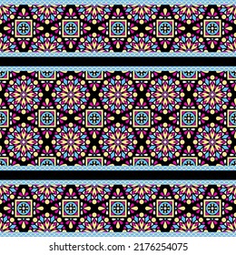 Ethnic traditional design pattern for background, carpet, wallpaper, clothing, wrapping, batik, fabric, vector illustration geometric art leave mandala and cube with leaves carpet embroidery style.