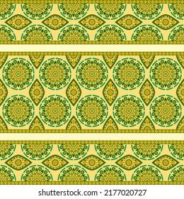 Patrón de diseño tradicional étnico para fondo, alfombra, papel pintado, ropa, envoltura, batik, tela, ilustración vectorial de arte geométrico mandala y hojas estilo bordado de alfombra.