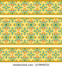 Ethnic traditional design pattern for background, carpet, wallpaper, clothing, wrapping, batik, fabric, vector illustration geometric art tribe diamond and cross star carpet embroidery style.