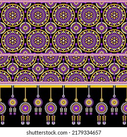 Ethnic traditional design pattern for background, carpet, wallpaper, clothing, wrapping, batik, fabric, vector illustration geometric art tribe mandala and dream catcher carpet embroidery style.