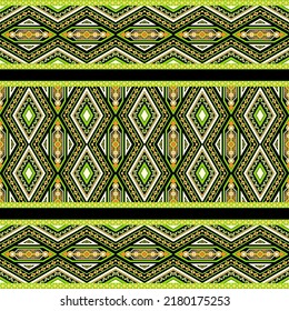 Ethnic traditional design pattern for background, carpet, wallpaper, clothing, wrapping, batik, fabric, vector illustration geometric art tribe diamonds with flower border carpet embroidery style.
