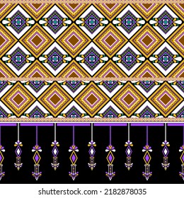 Ethnische traditionelle Design-Muster für Hintergrund, Teppich, Tapete, Kleidung, Umhüllung, Batik, Stoff, Vektorgrafik geometrischen Kunststamm Diamant und Diamant HängeTeppich Stickereien Stil.