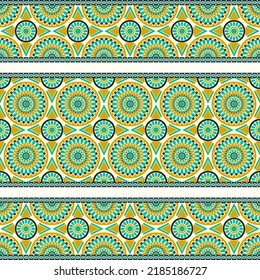 Ethnische traditionelle Design-Muster für Hintergrund, Teppich, Tapete, Kleidung, Umhüllung, Batik, Stoff, Vektorgrafik geometrischen Kunststamm mandala und Pfeil-Kreis Teppich Stickereien Stil.