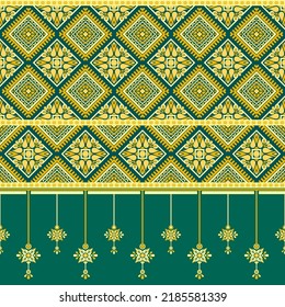 Ethnische traditionelle Design-Muster für Hintergrund, Teppich, Tapete, Kleidung, Umhüllung, Batik, Stoff, Vektorgrafik geometrischen Kunststamm Diamanten und hinterlassen Muster hängen Stickereistil.
