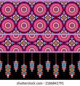 Ethnic traditional design pattern for background, carpet, wallpaper, clothing, wrapping, batik, fabric, vector illustration geometric art tribe mandala and dream catcher carpet embroidery style.