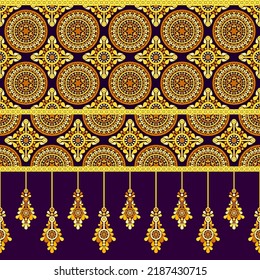 Patrón de diseño tradicional étnico para fondo, alfombra, papel pintado, ropa, envoltura, batik, tela, ilustración vectorial de arte geométrico tribe mandala y dejar estilo de bordado de alfombra de amuleto.