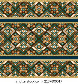 Ethnic traditional design pattern for background, carpet, wallpaper, clothing, wrapping, batik, fabric, vector illustration geometric art tribe diamond and square diamond carpet embroidery style.