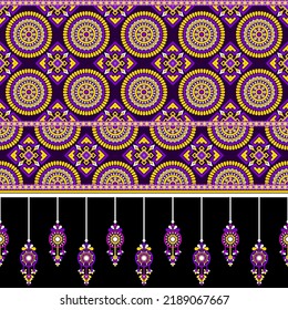 Ethnic traditional design pattern for background, carpet, wallpaper, clothing, wrapping, batik, fabric, vector illustration geometric art tribe circle pattern and dream catcher embroidery style.