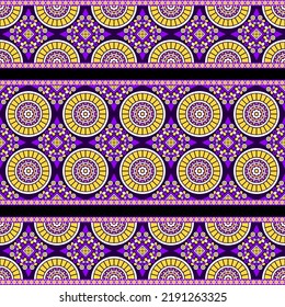 Ethnic traditional design pattern for background, carpet, wallpaper, clothing, wrapping, batik, fabric, vector illustration geometric art tribe circle and tribe leave diamond carpet embroidery style.
