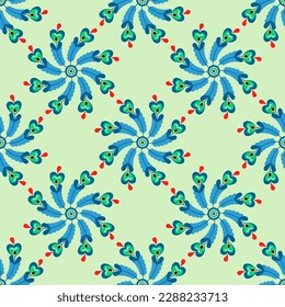 Ethnic traditional design pattern for background, carpet, wallpaper, clothing, wrapping, batik, fabric, vector illustration oriental geometric art peacock feather spin circle pattern embroidery style.