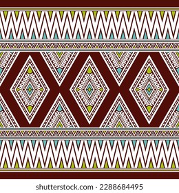 Ethnische traditionelle Design-Muster für Hintergrund, Teppich, Tapete, Kleidung, Umhüllung, Batik, Stoff, Vektorgrafik orientalische geometrische Kunst Diamant und Dreieck Block Muster Stickerei Stil.