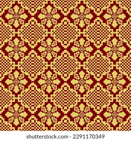 Ethnic traditional design pattern for background, carpet, wallpaper, clothing, wrapping, batik, fabric, vector illustration oriental geometric art flower and chess diamond pattern embroidery style.