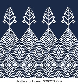 Ethnic traditional design pattern for background, carpet, wallpaper, clothing, wrapping, batik, fabric, vector illustration oriental geometric art diamond and tree pattern embroidery style.