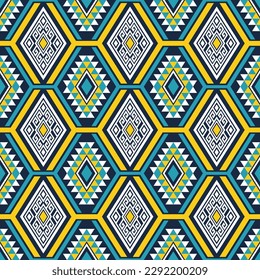Ethnic traditional design pattern for background, carpet, wallpaper, clothing, wrapping, batik, fabric, vector illustration oriental geometric art diamond line block pattern embroidery style.