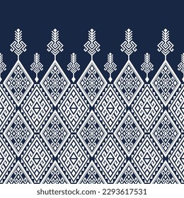 Ethnic traditional design pattern for background, carpet, wallpaper, clothing, wrapping, batik, fabric, vector illustration oriental geometric art tribal diamond and tree pattern embroidery style.