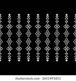 Ethnic traditional fabric pattern motif ikat geometric cross stitch.Ikat embroidery Ethnic oriental Pixel black label background. Abstract,vector,illustration. Texture,decoration,wallpaper.