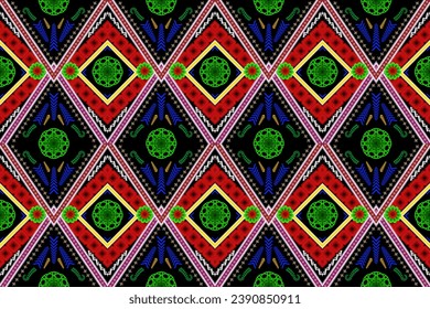 Ethnic traditional geometric on black background seamless pattern, Native ethnic oriental trendy African American motif pattern design for fabric, texture, textile, element, clothing, decoration, wall