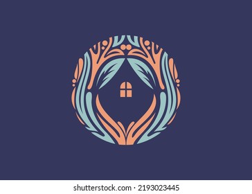 Ethnic traditional house vilage logo hotel villa and resort editable