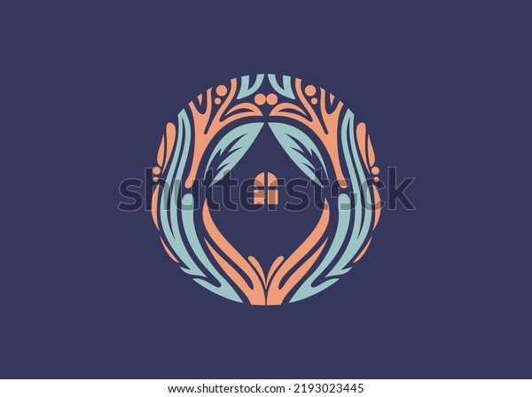 Ethnic traditional house vilage logo hotel villa\
and resort editable