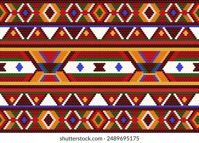 Ikat árabe tradicional étnico que teje patrón sin costuras. Tela textil bordado Elementos diseño de estilo tribal para la ropa, ornamento, fondo, patrón de punto de cruz, patrón de punto, moda