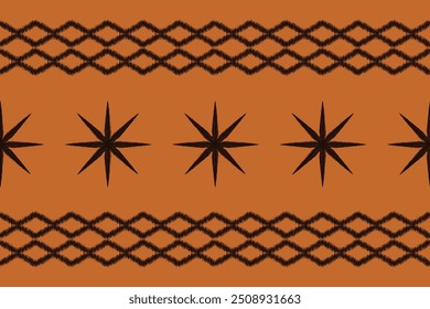 Ethnic Traditional ikat motif fabric pattern geometric style.Ikat embroidery Ethnic oriental pattern brown background wallpaper. Abstract,vector,illustration.Texture,frame,decoration.