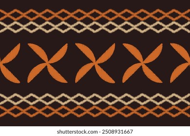 Ethnic Traditional ikat motif fabric pattern geometric style.Ikat embroidery Ethnic oriental pattern brown background wallpaper. Abstract,vector,illustration.Texture,frame,decoration.