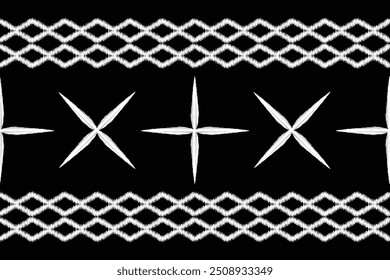 Ethnic Traditional  ikat motif fabric pattern geometric style.Ikat embroidery Ethnic oriental pattern black background wallpaper. Abstract,vector,illustration.Texture,frame,decoration.