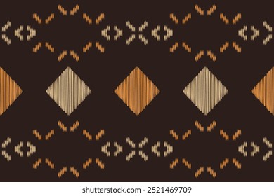 Ethnic Traditional ikat motif fabric pattern geometric style.Ikat embroidery Ethnic oriental pattern brown background wallpaper. Abstract,vector,illustration.Texture,frame,decoration.
