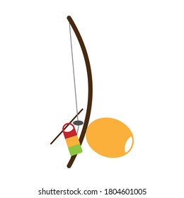 Ethnic traditional instrument is used in capoeira and samba music.
Berimbau icon in flat design style.
Afro brazilian percussion musical instrument in vector. 