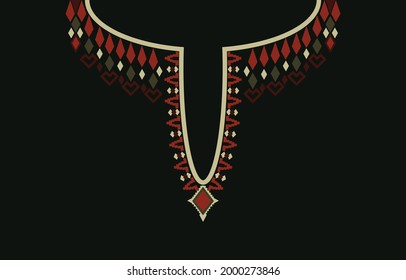 Patrón de bordado de cordón de cuello tradicional étnico.
