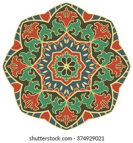 Ethnic, traditional oriental round ornament. Template 
for carpets, textiles, cushion, shawls. Vector vintage 
mandala.