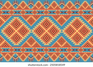 Patrón étnico tradicional tribal sin fisuras. Arte geométrico azteca Navajo textil Diseño de fondo Ikat para Fondo de pantalla, cojines, ropa y tela. Estilo de bordado de Ilustración vectorial.