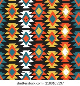 Ethnic, traditional South, African, Mexico ornamental vector seamless pattern. Tribal geometric retro style repeat with abstract hand-drawn textured shapes for wallpaper, fabric, wrapping paper etc.