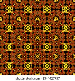 ethnic traditional Vector seamless pattern, Stylish fabric print. Creative Design inspiration textile background for batik or cloth,carpet,wallpaper,clothing,wrapping,Batik. red yellow illustration