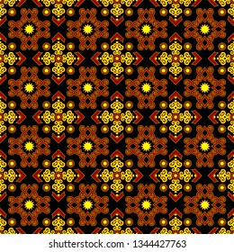 ethnic traditional Vector seamless pattern, Stylish fabric print. Creative Design inspiration textile background for batik or cloth,carpet,wallpaper,clothing,wrapping,Batik. red yellow illustration