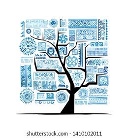 Ethnic tree with handmade ornament for your design