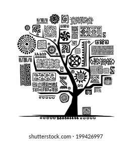 Ethnic tree with handmade ornament for your design