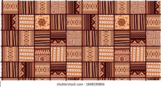 ETHNIC TREND PATTERN. PAINTWORK IN AFRICAN STYLE. PATTERN SEAMLESS AFRICAN. TRADITIONAL PATTERN. PRIMITIVE MINIMAL HAND DRAWINGS. Vector illustration. Fashion.