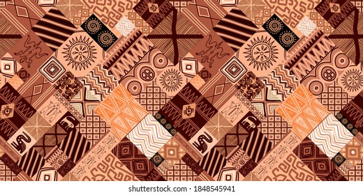 PATRÓN DE TENDENCIA ÉTNICA. DOCUMENTO DE ESTILO AFRICANO. AFRICANO INSEGURO DE PATRÓN. PATRÓN TRADICIONAL. DIBUJOS DE MANO MÍNIMOS PRIMITIVOS. Ilustración vectorial. Moda.