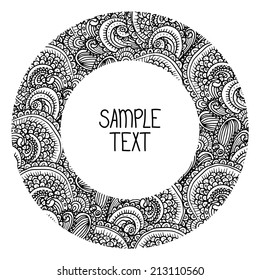 Ethnic tribal abstract pattern round frame in vector with place for your text. Can be used for banner, card, poster, label or web design