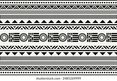 Ethnic tribal african black and white background. Seamless tribal stripe pattern, folk embroidery, tradition geometric  ornament. Traditional  Native  design for fabric, textile, print, rug, paper