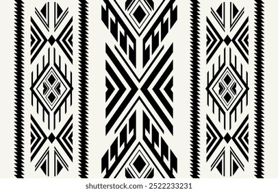 Ethnic tribal african black and white background. Seamless tribal pattern, folk embroidery, tradition geometric  ornament. Traditional design for fabric, textile, print, rug, paper