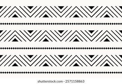 Ethnic tribal African black and white stripe background. Seamless tribal pattern, folk embroidery, tradition geometric African ornament. Traditional design for fabric, textile, print, rug, paper