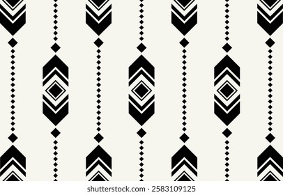 Ethnic tribal african black and white  feather background. Seamless tribal pattern, folk embroidery, tradition geometric African ornament. Traditional design for fabric, textile, print, rug, paper