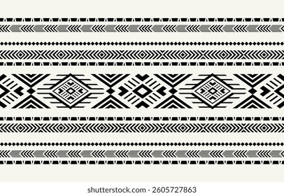 Ethnic tribal african black and white stripe background. Seamless tribal pattern, folk embroidery, tradition geometric African ornament. Traditional design for fabric, textile, print, rug, paper