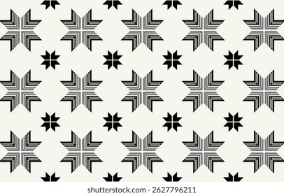 Ethnic tribal African black and white star  background. Seamless tribal pattern, folk embroidery, tradition geometric Aztec ornament. Traditional design for fabric, textile, print, rug, paper